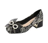 100junzidao Chaussures à Talons Hauts à nœud en Perles pour Femmes Grande Taille Bout carré décolletées antidérapantes Chaussures de Mariage