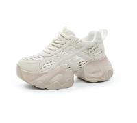 100junzidao Chaussures de Sport pour Femmes en Toile Baskets à Semelle épaisse Chaussures de Course à Talon compensé Sport polyvalentes à Surface en Cuir Tendance Blanc 38