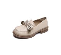 100junzidao Chaussures Loafer Femme Bout Rond Plateforme avec Nœud Papillon 2 Façons d'Enfiler Slip on Mule Rehaussant Beige 37