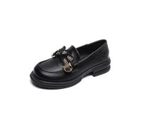 100junzidao Chaussures Loafer Femme Bout Rond Plateforme avec Nœud Papillon 2 Façons d'Enfiler Slip on Mule Rehaussant Noir 37