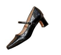 100junzidao Chaussures Mary Janes à Talons Moyens de Style français pour Femmes Talons Noirs Grande Taille 5,5 cm Printemps-Automne