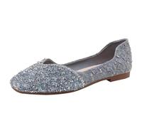 100junzidao Chaussures Plates à Paillettes Oversize pour Femmes Bout carré français Empeigne Peu Profonde Chaussures de Ballerine à Enfiler Confortables