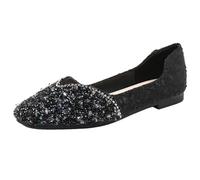 100junzidao Chaussures Plates à Paillettes Oversize pour Femmes Bout carré français Empeigne Peu Profonde Chaussures de Ballerine à Enfiler Confortables