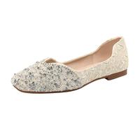 100junzidao Chaussures Plates à Paillettes Oversize pour Femmes Bout carré français Empeigne Peu Profonde Chaussures de Ballerine à Enfiler Confortables