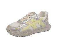 100junzidao Chaussures pour Femmes Mode Coréen Ins Style Baskets décontractées Chaussures de Sport à Plateforme en Maille Respirante Lacets Basse Tige Streetwear Jaune 36