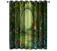 100L X 160H cm Rideaux de Chambre occultants, Dessin Animé Champignons Roses imprimés Thermique Polyester Rideaux Opaque Con Oeillets pour Maison Salon Vert Intérieurs Decoration, 2 pièces