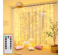 100LED Guirlande Lumineuse,3x1M USB Rideau Lumineux Noel Intérieur,8 Modes Dimmable avec Télécommande et Minuterie, Etanche Guirlande LED Decoration de Noël, Mariage, Fenêtre (Blanc Chaud)