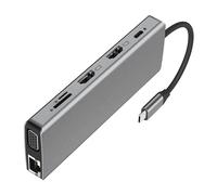 (100M) Small USB C Hubs With RJ45 Port Two Full Resolution Video Output HDTV Display USB A And Fast Power For Premium Laptop Multicolor
