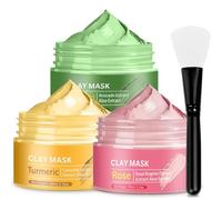 100ml×3 Kit de Masque pour le Visage pour Nettoyer en Profondeur, Masque d'Argile au Curcuma, Rose et Avocat, Réduit les Pores & les Impuretés, contrôle le sébum affine les pores