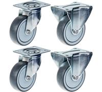 100mm 4" castor grey rubber tyre swivel & fixed strong 440kg capacity, set of 4