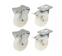 100mm 4" inch nylon castors heavy duty fixed & braked castors set 150kg each - s