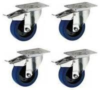 100mm Flight case castors - 4 - Heavy Duty Elastic Rubber braked Castor 150kg Ea