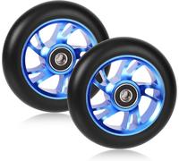 100mm Freestyle Scooter Wheels: 2 Replacement Parts with ABEC-9 for City Scooter Stunt, PU 88A Electric Scooter Wheel, Scooter Wheel (Blue)