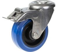 100mm stainless steel swivel/brake castor with blue elastic rubber on nylon cent