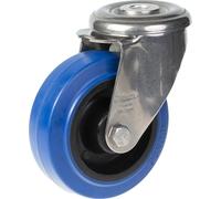 100mm stainless steel swivel castor with blue elastic rubber on nylon centre whe