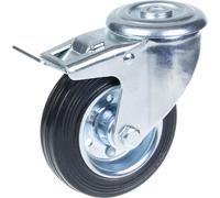 100mm swivel/brake castor with black rubber on pressed steel centre wheel