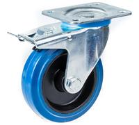 100mm swivel/brake castor with blue elastic rubber on nylon centre wheel