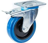 100mm swivel/brake castor with blue elastic rubber on nylon centre wheel