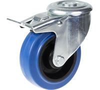 100mm swivel/brake castor with blue elastic rubber on nylon centre wheel