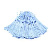 100pcs 13cm / 5 pouces Silky Floss Marque-pages Glands avec 2 pouces Cord Loop et Petit noeud Chinois pour la Fabrication de Bijoux, Souvenir, Marque Pages, Bricolage Craft Accessoire(bleu ciel)
