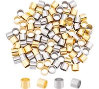 100pcs 2 Couleurs Colonne Perle Européennes 5mm Grand Trou Perle Colonne Tube Entretoise Perle Métal Lâche Entretoise Perle En Acier Inoxydable Trou Pour La Fabrication De Bijoux