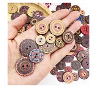 100PCS 3 Sizes Mixed Pattern Vintage Wooden Button 2 Holes, Random Flower Painting, DIY Craft Sewing, Decorative Handmade Project(15mm 100pcs)