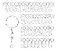 100PCS Anneau Porte Clé avec Chaîne,25 mm Attache Porte Clé, Split Porte Clef Anneaux Lot Métal Porte Anneau fendu Anneau Porte Clé, pour DIY - Kit de bricolage - fabrication de bijoux - Argent