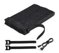 100pcs Attache Cable Réutilisables de 150 * 12mm-sangles auto-agrippantes noires avec œillet, réglables et réouvrables pour gestion de tri des chargeurs et rallonges, organisation propre bureau maison