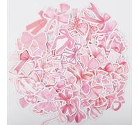 100pcs Autocollant Coquette Noeud, Imperméable Autocollants Noeud Rose Mignon Autocollant Noeud Papillon pour Bouteille d'Eau Ordinateur Portable Téléphone Journal Cadeaux pour Filles