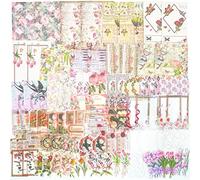 100PCS Autocollant Scrapbooking Vintage Fleurs Scrapbooking Papier Decoratif Fournitures de Scrapbooking Nature Washi Sticker Autocollants pour Journal Scrapbook Cahier Calendrier DIY Artisanat Agenda