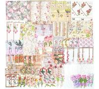 100pcs Autocollant Scrapbooking Vintage Fleurs Scrapbooking Papier Decoratif Fournitures De Scrapbooking Nature Washi Sticker Autocollants Pour Journal Scrapbook Cahier Calendrier Diy Artisanat
