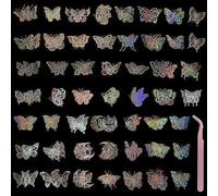 100pcs autocollants papillon scintillants avec 1 pince à coude rose, autocollants holographiques imperméables, autocollants décoratifs transparents en résine PET pour enveloppes, albums de découpures