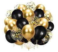 100pcs Ballon Noir et Or,12 Pouces Dorés Latex Hélium Ballon avec Ballons Confettis et 2 Rubans,decoration anniversaire Noir, pour Kit Arche Ballon Mariage Baby Shower Fête Décoration