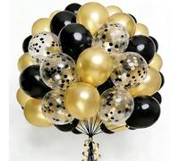 100pcs Ballons Noir et Or, 12 Pouces Dorés Latex Hélium Ballons,Noir Or Confettis Ballon pour Kit Arche Ballon Mariage Baby Shower Fête Décoration Anniversaire