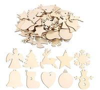 100pcs Bois Arbre de Noël Ornements, 2024 Décorations de Noël, Pendentif Cadeaux pour décorations de Bricolage Arbre de Noël, DIY décoration (100 pcs)