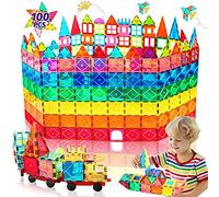 100PCS Construction Magnetique avec 2 Voitures Jouet Enfant 3 4 Ans Jeux Bloc Magnetic Tiles Building Block Creatif Educatif Montesorri Jouets Cadeau Enfant Fille Garcon 5 6 7 8 Ans Anniversaire Noel