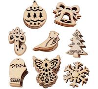 100pcs Décoration de Noël Tranches de Bois Suspendu Flocon de Neige Gant Arbre Naturel en Bois Bricolage Ornements Pendentif