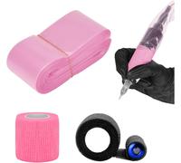 100pcs Disposable Tattoo Clip Cord Sleeves Pink With 2pcs Self-Adhesive Bandage Plastic Cover Bags Tattoo Pen Bag Tattoo Machine Accessories