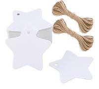 100PCS Étiquettes en Papier Kraft Étiquette Étoile à Cinq Branches 6x6cm Étiquette de Noël Blanc Étiquettes Décoratives Avec 30 Mètres de Ficelle de Jute
