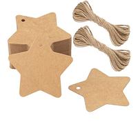 100PCS Étiquettes en Papier Kraft Étiquette Étoile à Cinq Branches 6x6cm Étiquette de Noël Marron Étiquettes Décoratives Avec 30 Mètres de Ficelle de Jute
