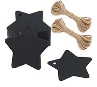 100PCS Étiquettes en Papier Kraft Étiquette Étoile à Cinq Branches 6x6cm Étiquette de Noël Noir Étiquettes Décoratives Avec 30 Mètres de Ficelle de Jute