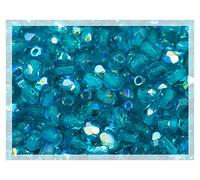 100pcs Faceted Fire Polished Pressed Czech Glass Beads 4mm (0.16in), Aqua Blue AB 60150-27801