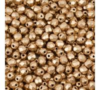 100pcs Faceted Fire Polished Pressed Czech Glass Beads 4mm (0.16in), Aztec Pale Gold - 01710
