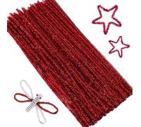 100Pcs Fil Chenille,Cure Pipe Chenille,Tiges de Fils Chenille Colorés Cure Pipes Cleaner,Cure-pipes à Paillettes,Chenille Loisir Creatif,Pour Noël Artisanat Créatif Décorations,30cm × 6mm,Rouge
