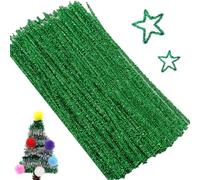 100Pcs Fil Chenille,Cure Pipe Chenille,Tiges de Fils Chenille Colorés Cure Pipes Cleaner,Cure-pipes à Paillettes,Chenille Loisir Creatif,Pour Noël Artisanat Créatif Décorations,30cm × 6mm,Vert