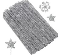100Pcs Fil Chenille,Cure Pipe Chenille,Tiges de Fils Chenille Colorés Cure Pipes Cleaner,Cure-pipes à Paillettes,Chenille Loisir Creatif,Pour Noël Artisanat Créatif Décorations,30cm × 6mm,Argenté