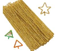 100Pcs Fil Chenille,Cure Pipe Chenille,Tiges de Fils Chenille Colorés Cure Pipes Cleaner,Cure-pipes à Paillettes,Chenille Loisir Creatif,Pour Noël Artisanat Créatif Décorations,30cm × 6mm,Jaune