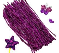 100Pcs Fil Chenille,Cure Pipe Chenille,Tiges de Fils Chenille Colorés Cure Pipes Cleaner,Cure-pipes à Paillettes,Chenille Loisir Creatif,Pour Noël Artisanat Créatif Décorations,30cm × 6mm,Violet