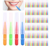 100pcs Interdental Brushes,4 Colors Interdental Brushes,Interdental Space,Interdental Brush,Interdental Brush,Teeth Cleaning Tool (Red,Blue,Green,Orange)