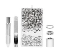 100pcs Kit de Grommets Eyelets Outils, 10mm Oeillets pour Baches, Trousse à Oeillets, Grommet Kit avec 3 Pièces Outil, Oeillets pour Bâche, Chaussures, Vêtements, Tentes